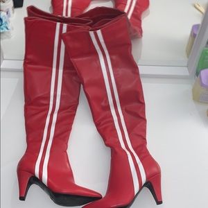 Fashion Nova red and white heel boots